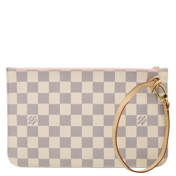 Louis Vuitton  Neverfull Damier Azur Pochette Wristlet Rose Ballerine - Picture 1 of 13